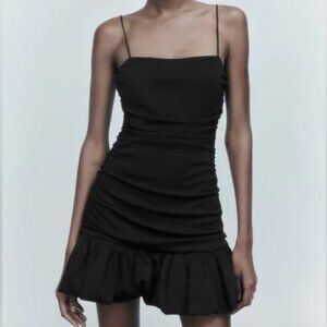 ZARA RUFFLED RUCHED DRESS IN BLACK